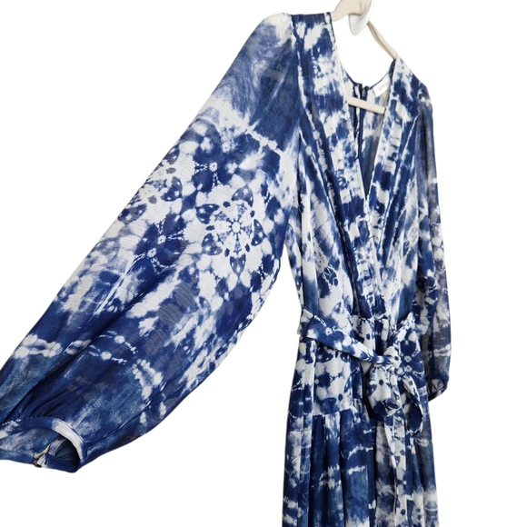 Calvin Klein Tie Dyed Wrap Maxi Dress Blue White Wedding Evening Womens Size 8 - Picture 5 of 16